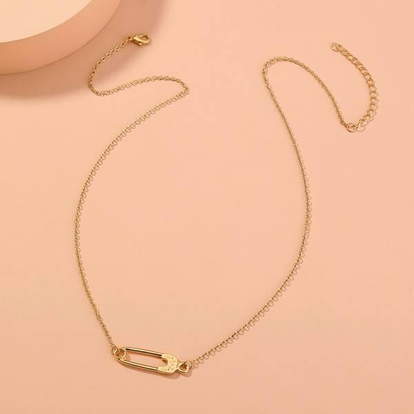 

Safety Pin Charm Necklace, Gold