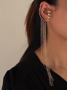 Cuff de oreja con diseño de fleco de cadena - Amarillo Oro - Ver 1