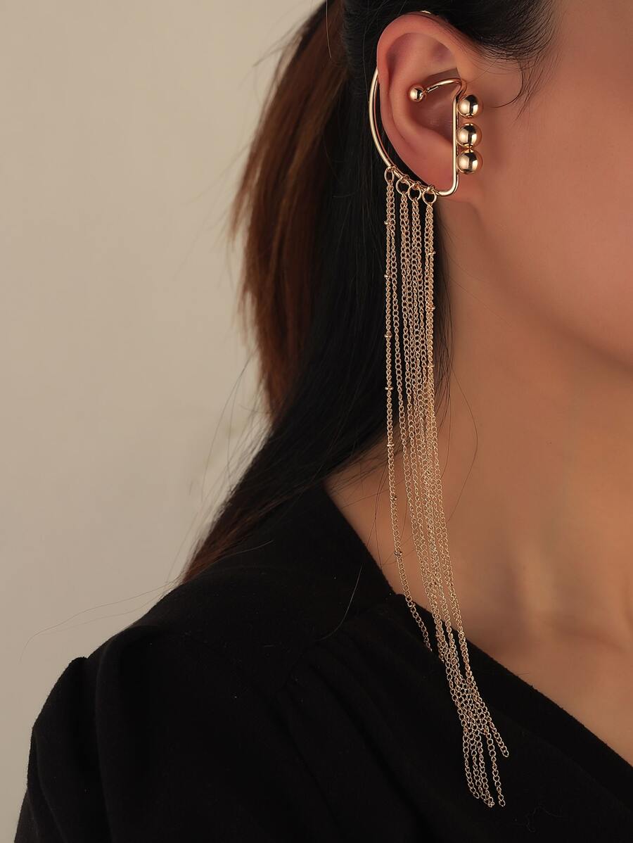 Cuff de oreja con diseño de fleco de cadena - Amarillo Oro - Ver 1