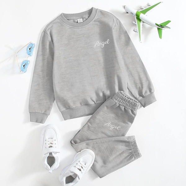 

Toddler Boys Letter Embroidery Sweatshirt & Sweatpants, Light grey