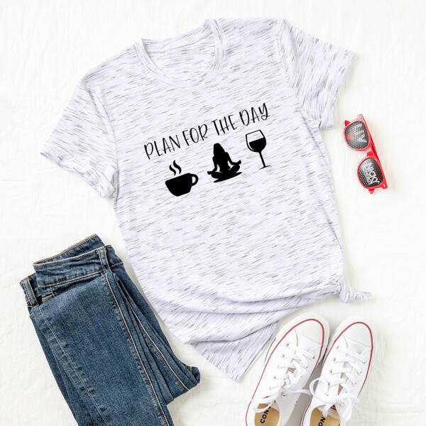 

Plus Figure & Slogan Graphic Tee, Light grey