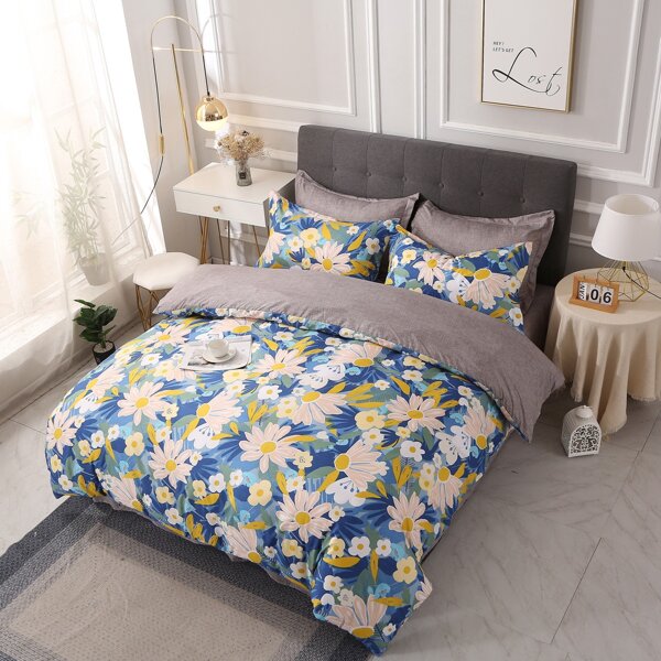 

Floral Pattern Duvet Cover Set Without Filler, Blue