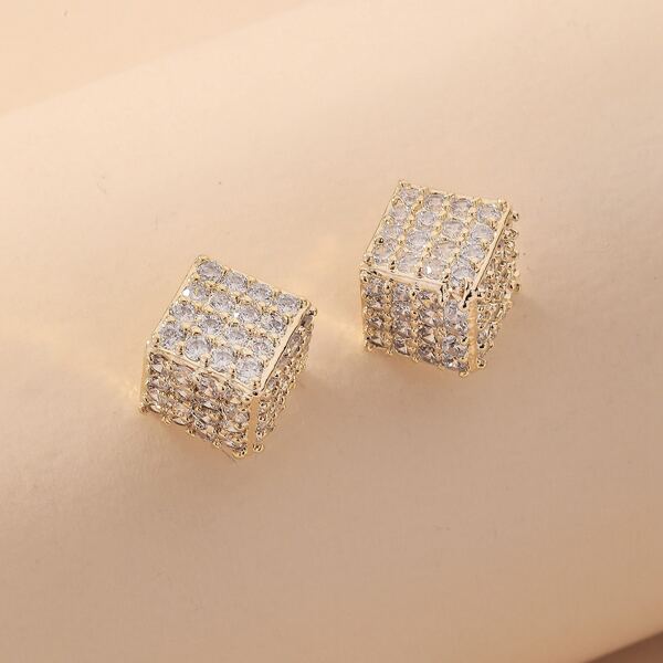 

Rhinestone Geo Stud Earrings, Gold