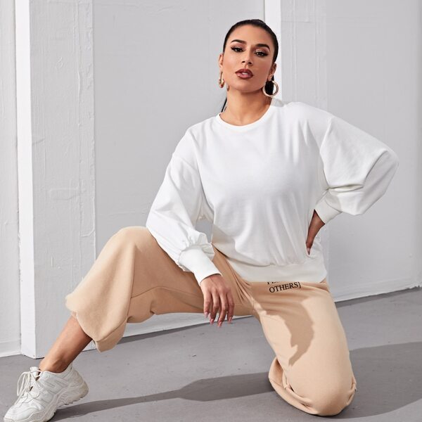 

Lantern Sleeve Solid Pullover, White