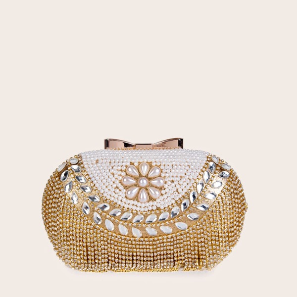 

Faux Pearl & Rhinestone Decor Chain Clutch Bag, Gold