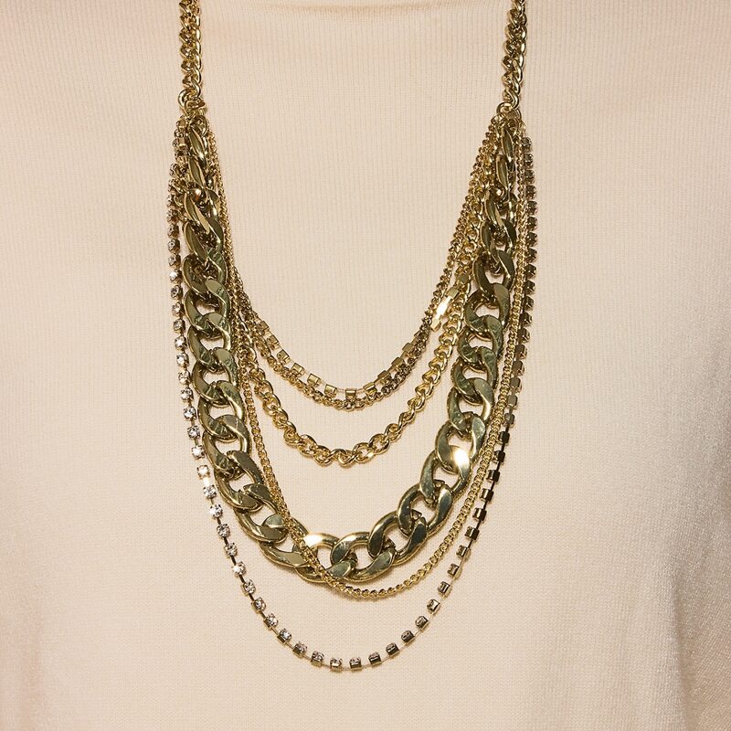 

Rhinestone Decor Layered Necklace, Gold