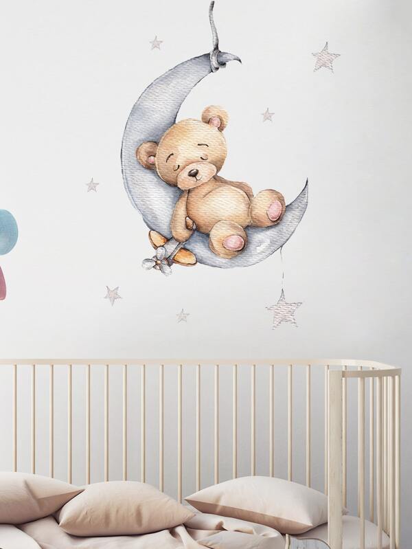 Autocollant mural ours dessin animé pour enfants, joli autocollant mural pour la décoration intérieure, autocollants, autocollant mural, autocollant en vinyle pour la décoration intérieure, articles de décoration printanière pour rafraîchir votre maison, autocollants de décoration Rama