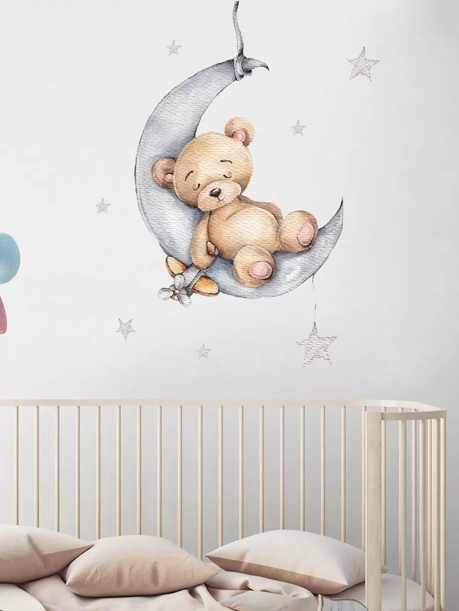 Miếng dán tường hình gấu hoạt hình cho trẻ em, miếng dán tường nghệ thuật dễ thương để trang trí nhà cửa, miếng dán, miếng dán tường, miếng dán vinyl để trang trí nhà cửa, vật dụng trang trí mùa xuân làm mới ngôi nhà của bạn, miếng dán trang trí Rama - Nhiều màu - Xem 1