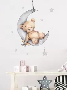 Miếng dán tường hình gấu hoạt hình cho trẻ em, miếng dán tường nghệ thuật dễ thương để trang trí nhà cửa, miếng dán, miếng dán tường, miếng dán vinyl để trang trí nhà cửa, vật dụng trang trí mùa xuân làm mới ngôi nhà của bạn, miếng dán trang trí Rama - Nhiều màu - Xem 2