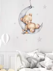 Miếng dán tường hình gấu hoạt hình cho trẻ em, miếng dán tường nghệ thuật dễ thương để trang trí nhà cửa, miếng dán, miếng dán tường, miếng dán vinyl để trang trí nhà cửa, vật dụng trang trí mùa xuân làm mới ngôi nhà của bạn, miếng dán trang trí Rama - Nhiều màu - Xem 3