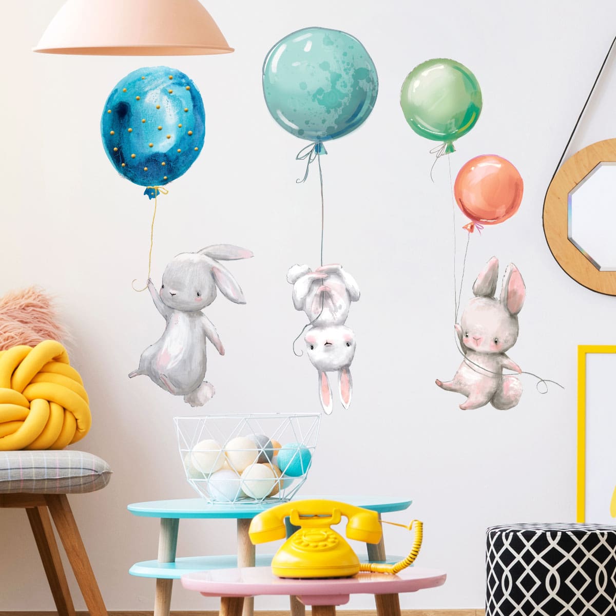 

Kids Cartoon Rabbit Print Wall Sticker, Multicolor