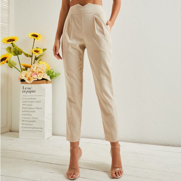

Solid High Waist Pants, Apricot