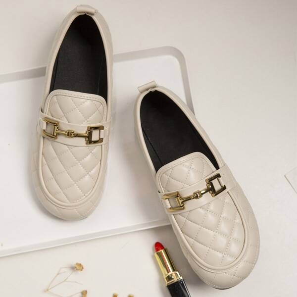 

Quilted Horsebit Decor Loafers, Beige
