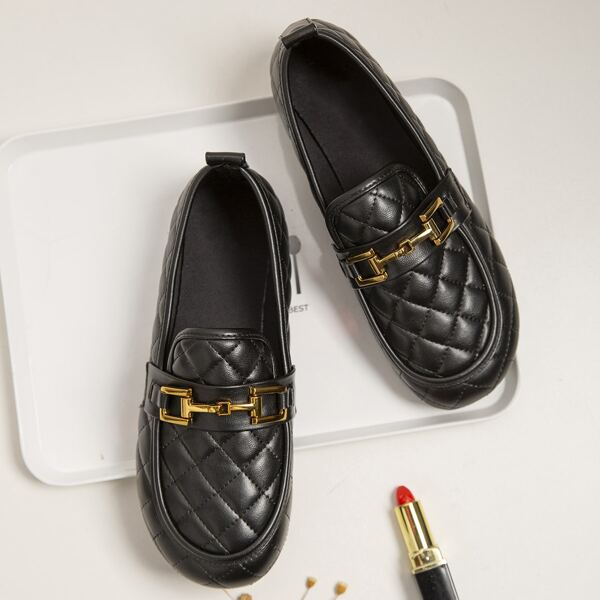 

Quilted Horsebit Decor Loafers, Black