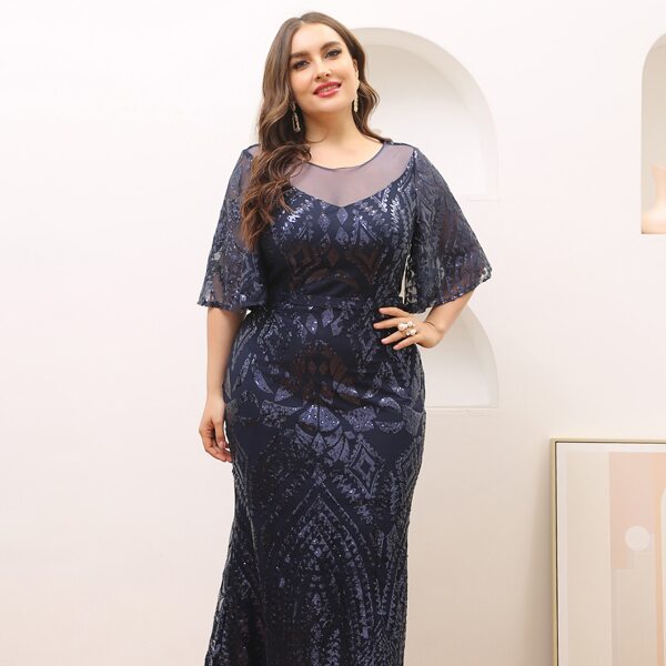 

Plus Sequin Detail Butterfly Sleeve Dress, Navy blue