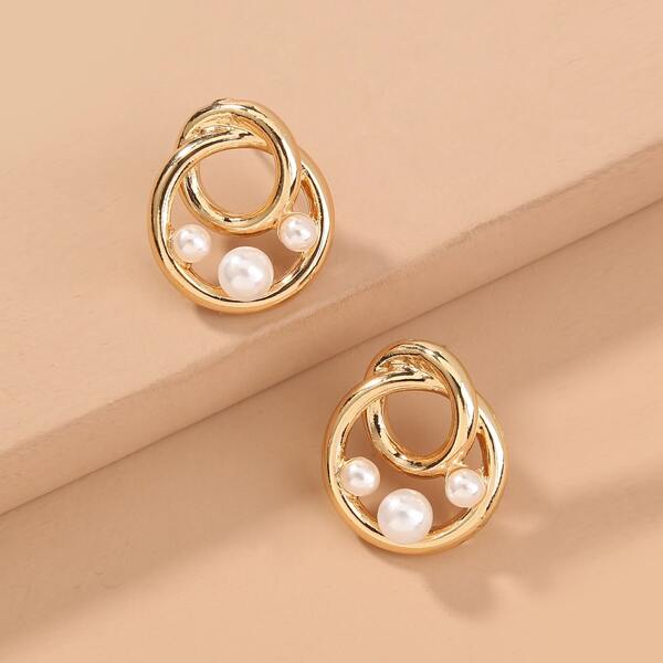 

Faux Pearl Stud Earrings, Gold