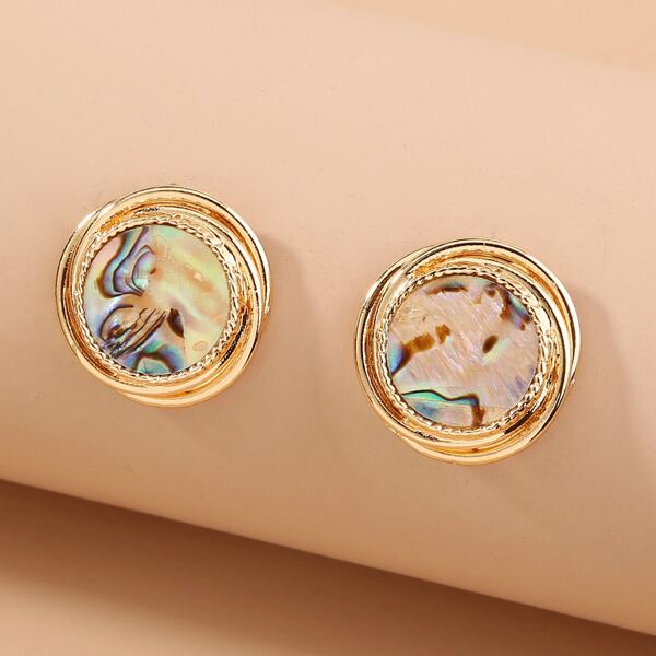 

Round Abalone Shell Stud Earrings, Multicolor