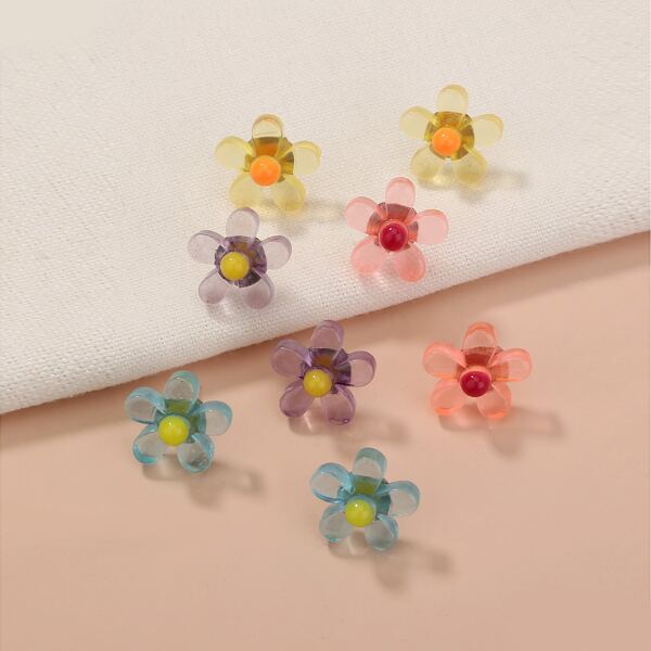 

4pairs Flower Design Stud Earrings, Multicolor