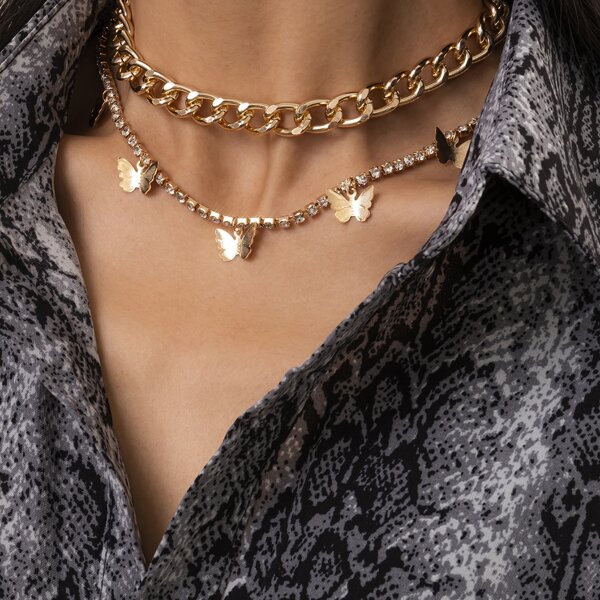 

2pcs Butterfly Charm Necklace, Gold