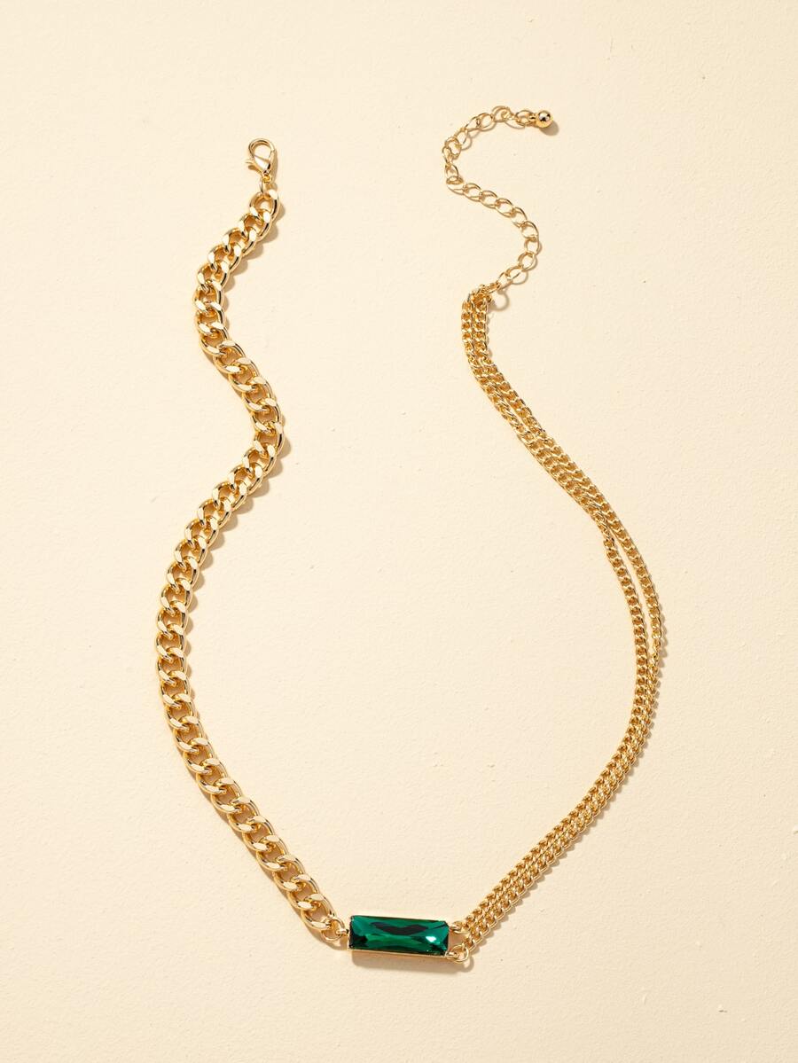 Gemstone Decor Necklace - Yellow Gold - View 1