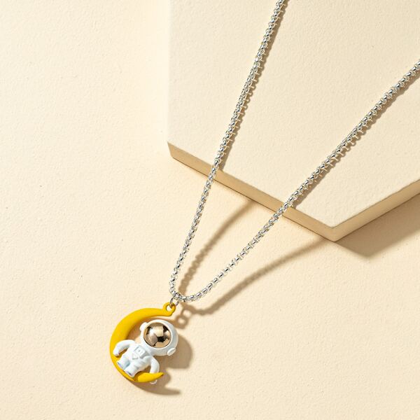 

Astronaut Moon Charm Necklace, Silver