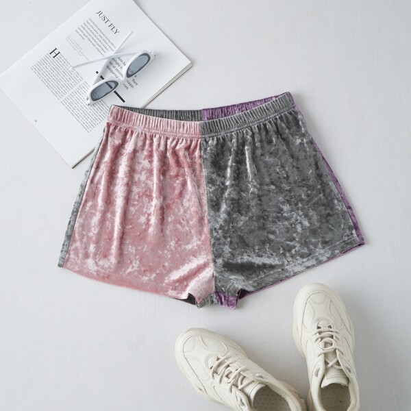 

Cut And Sew Velvet Shorts, Multicolor