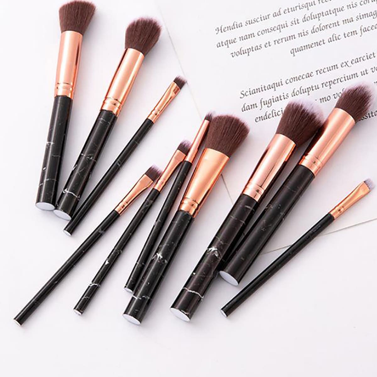 

10pcs Marble Pattern Makeup Brush Set, Black