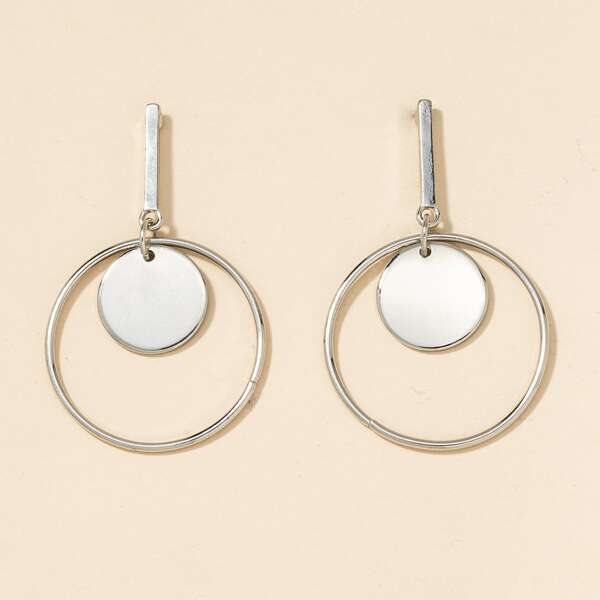 

Hollow Out Round Drop Earrings, Silver