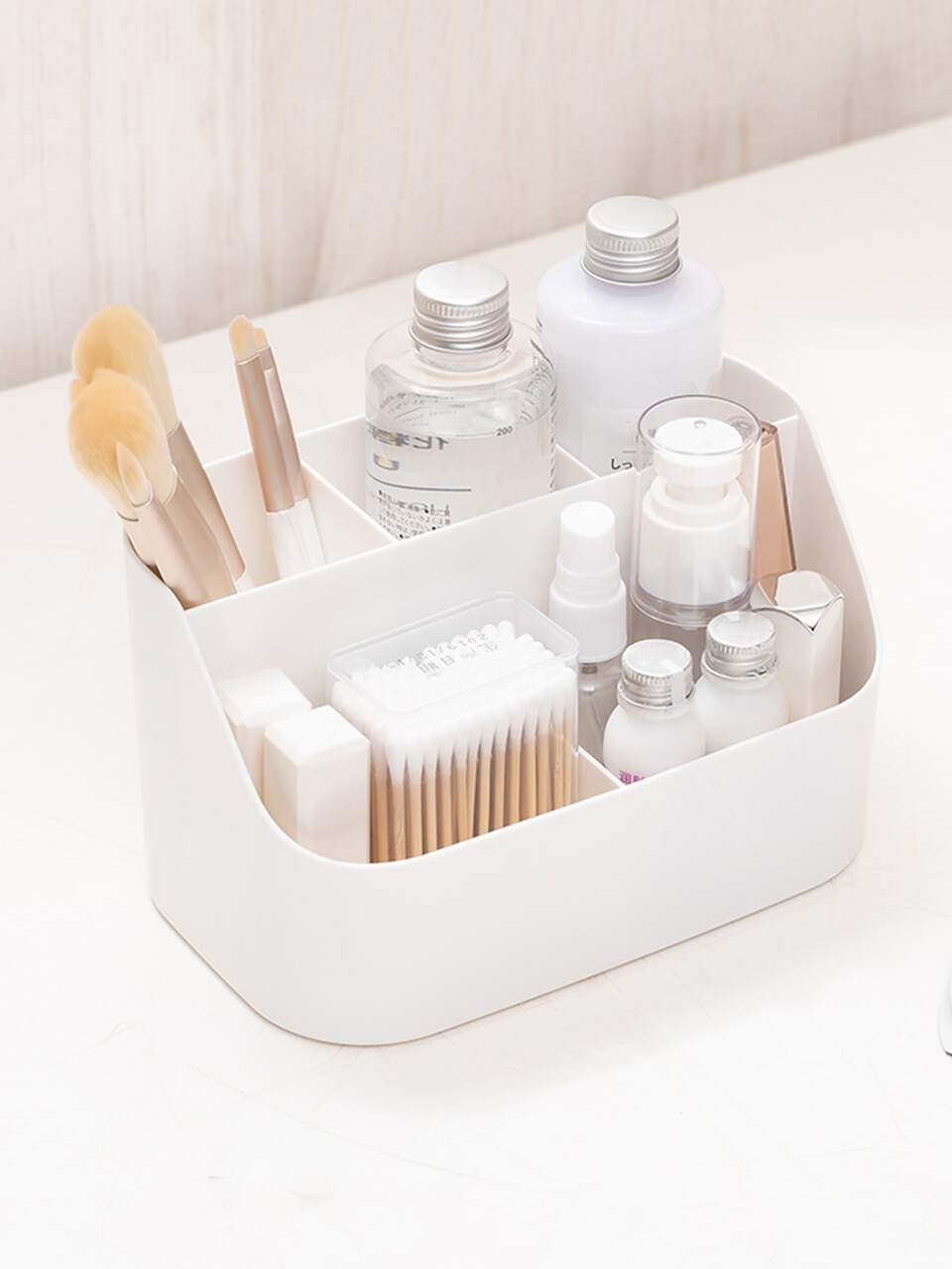 1pc Multifunction Plastic Desktop Storage Box, Solid Table Organizer For School Stationery, Office Supplies, Skincare Tools
