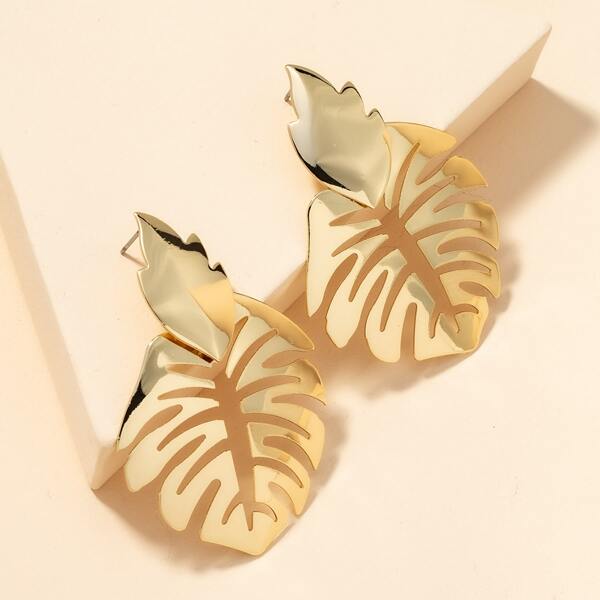 

Hollow Out Leaf Design Earrings, Gold