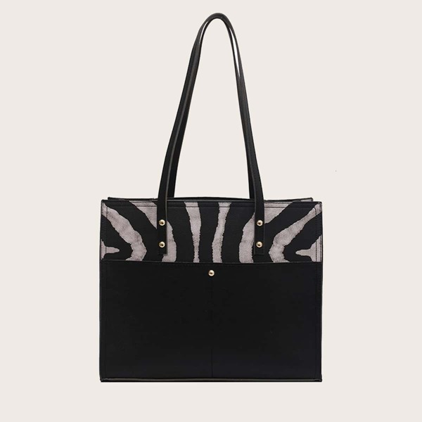 

Zebra Striped Pattern Tote Bag With Inner Pouch, Multicolor