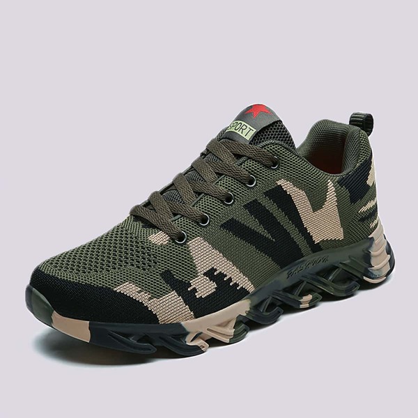 

Men Camo Graphic Lace-up Front Knit Sneakers, Army green