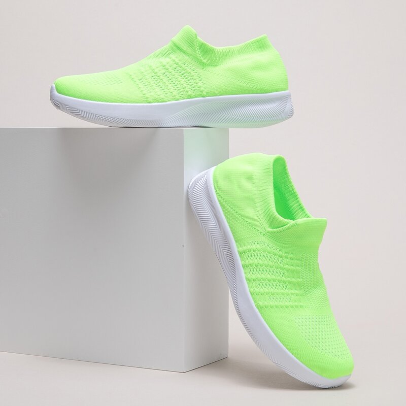 

Neon Lime Knit Slip On Sneakers, Green neon
