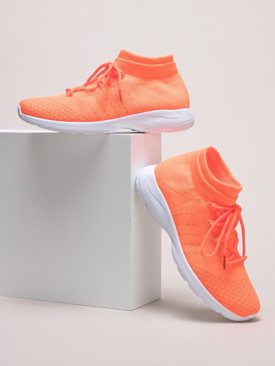 Zapatillas deportivas tejidas con cordón naranja neón - Naranja - Ver 1