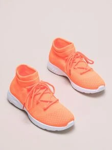 Zapatillas deportivas tejidas con cordón naranja neón - Naranja - Ver 2