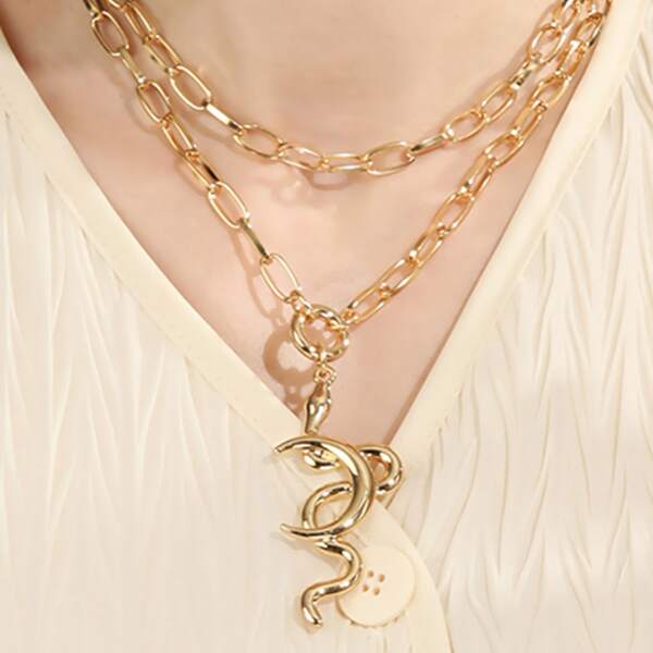

Snake Charm Layered Necklace, Gold
