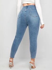 Jeans ajustados rotos de cintura alta - Lavado ligero - Ver 2