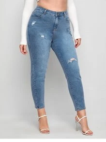 Jeans ajustados rotos de cintura alta - Lavado ligero - Ver 5