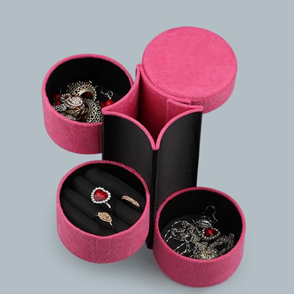

1pc 3 Layer Rotatable Jewelry Box, Hot pink