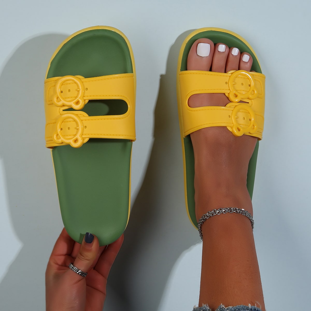 с разрезом Контрастный цвет Модный Тапочки & Вьетнамки