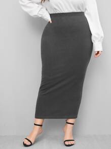 Celure Váy Plus Size màu trơn Thanh lịch - Màu xám đen - Xem 3