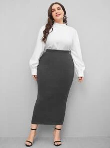 Celure Váy Plus Size màu trơn Thanh lịch - Màu xám đen - Xem 4