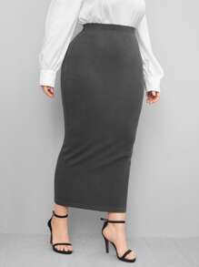 Celure Váy Plus Size màu trơn Thanh lịch - Màu xám đen - Xem 5