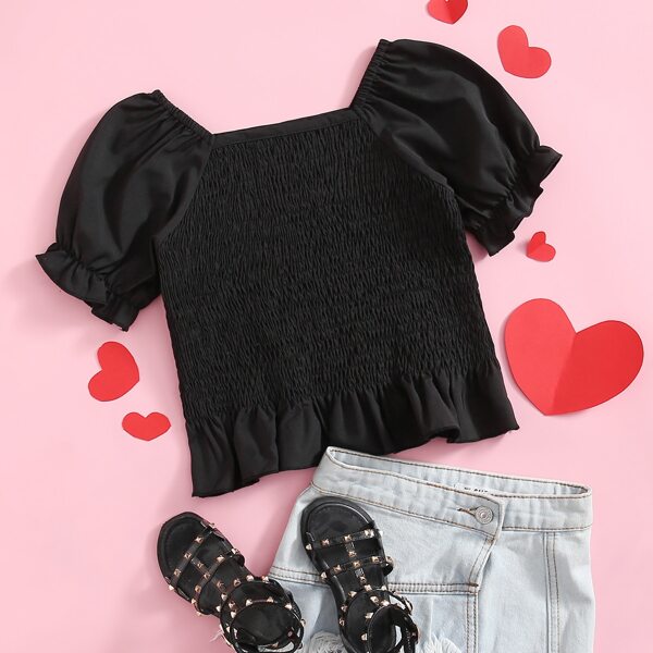 

Toddler Girls Ruffle Hem Shirred Blouse, Black