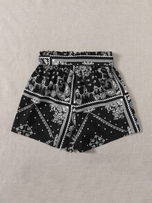 Paisley Print Belted Shorts