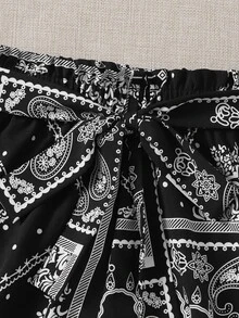 Paisley Print Belted Shorts