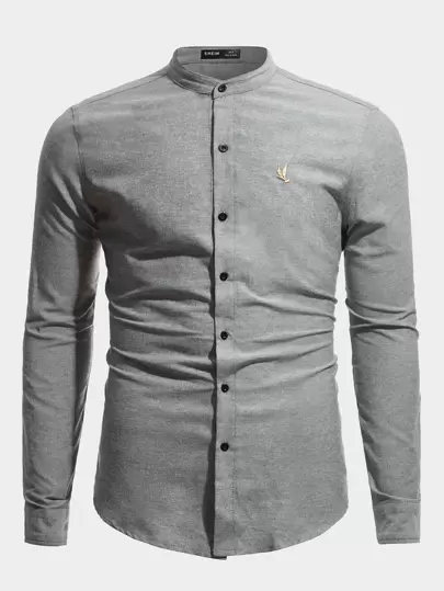 Manfinity NiteLyfe Herr Skjorta Bomull Halvpolokrage Broderad Fågel