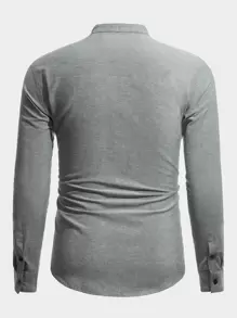 Manfinity NiteLyfe 男士棉小高領鳥刺繡襯衫 - 深灰色 - 查看 2