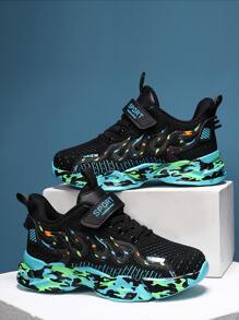 男孩迷彩圖案針織厚底運動鞋