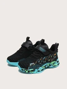 男孩迷彩圖案針織厚底運動鞋